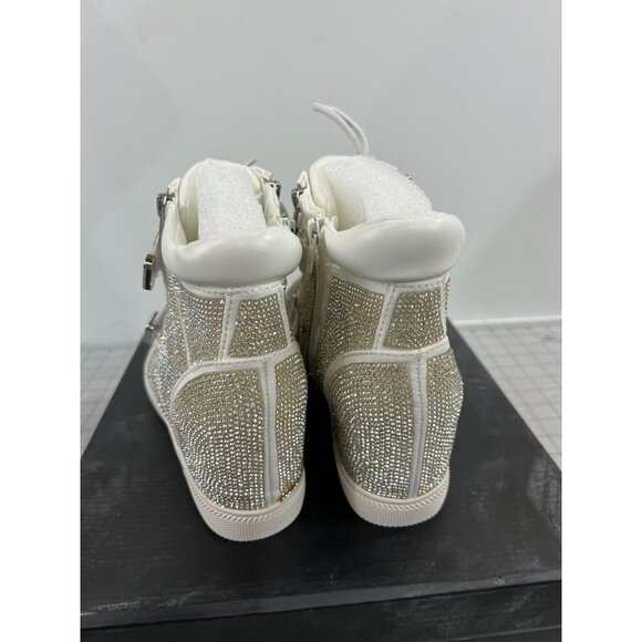 INC Womens Silver Rhinestone High-Top Sneakers With Zipper Velcro Straps Sz. 8 - Picture 9 of 10